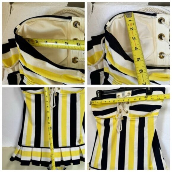 Juicy Couture Vintage Y2K Pleated Skirt Striped Nautical Swimsuit Pin Up Retro M - Picture 12 of 16